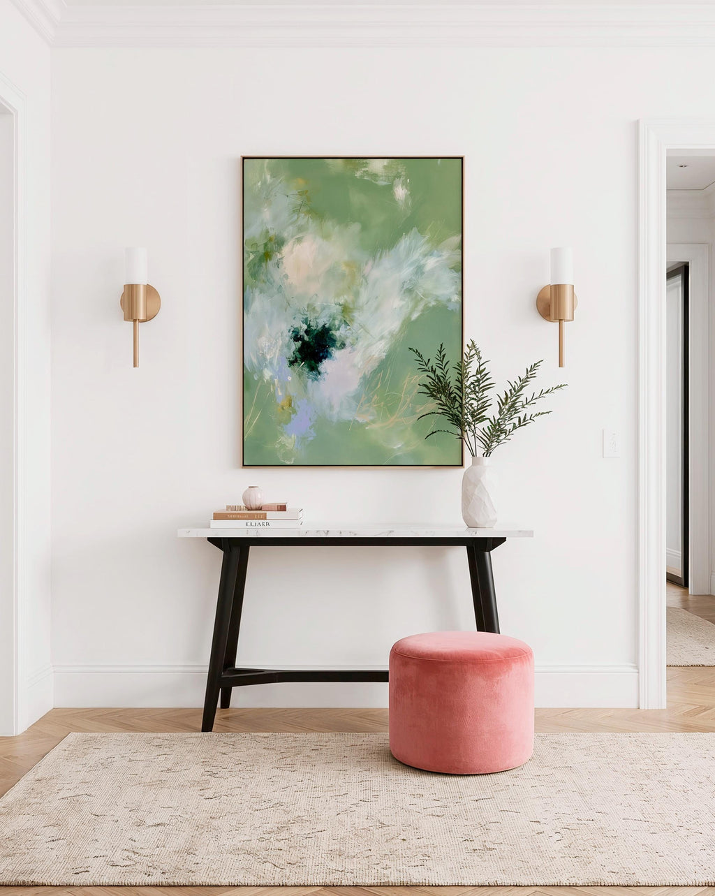 Sage Green Abstract Art Print, Soft Floral Painting, Botanical Wall Decor