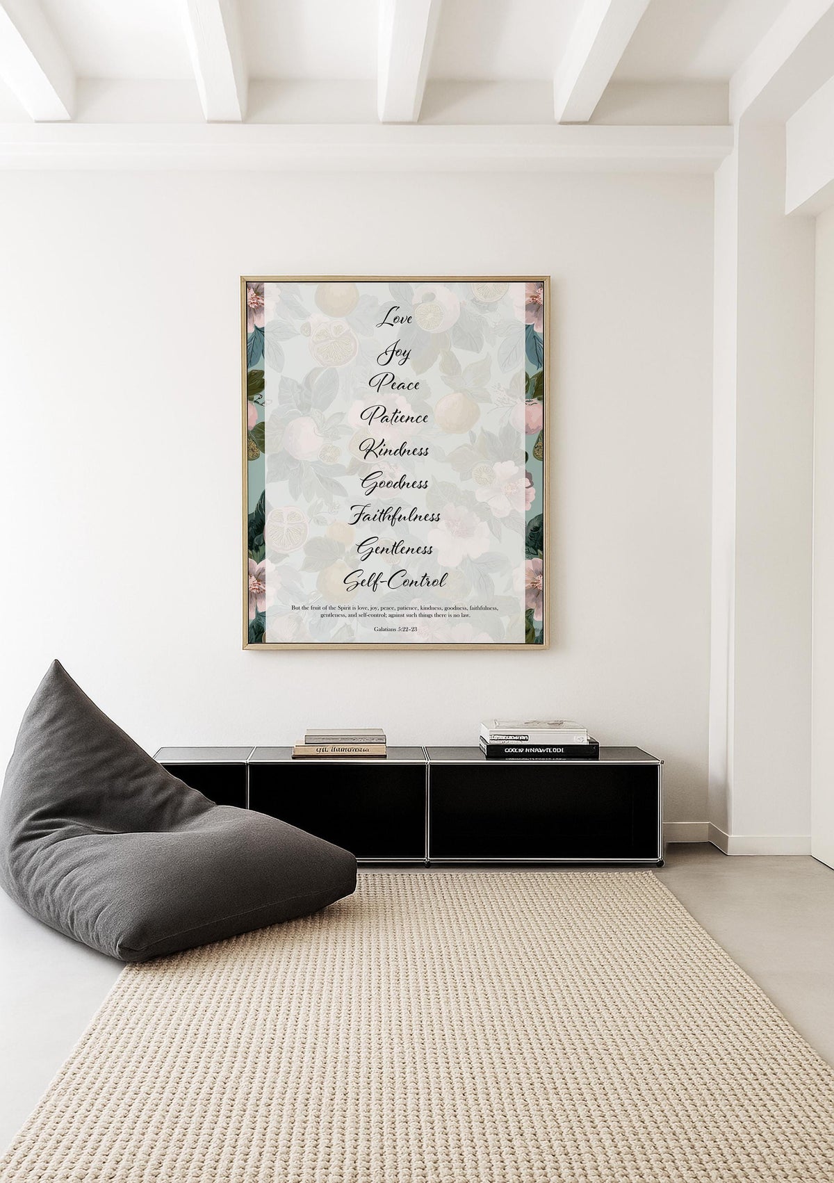 Fruit of the Spirit Wall Art Print, Floral Christian Decor, Galatians Poster