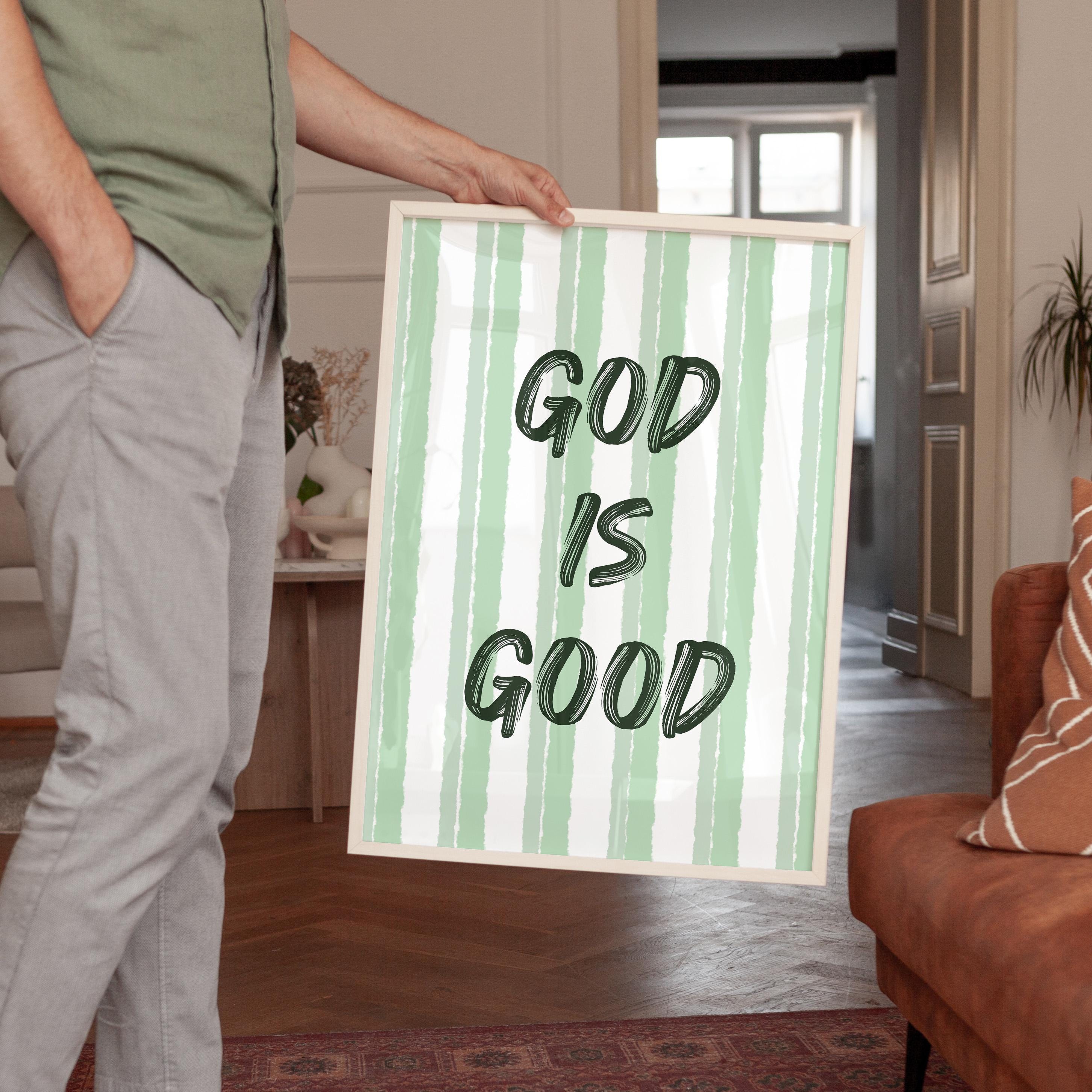 God Is Good Print, Christian Wall Art, Sage Green Faith Poster