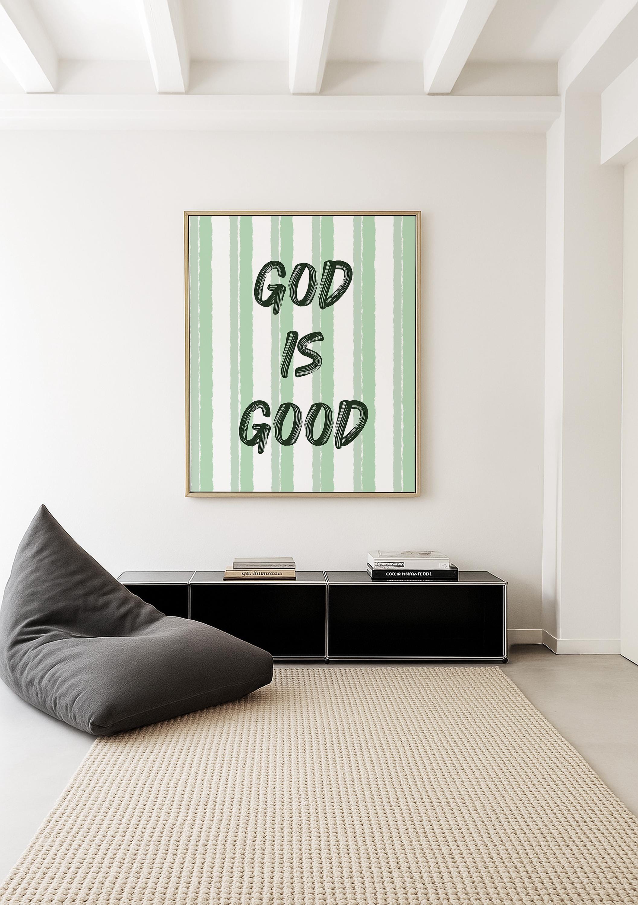 God Is Good Print, Christian Wall Art, Sage Green Faith Poster