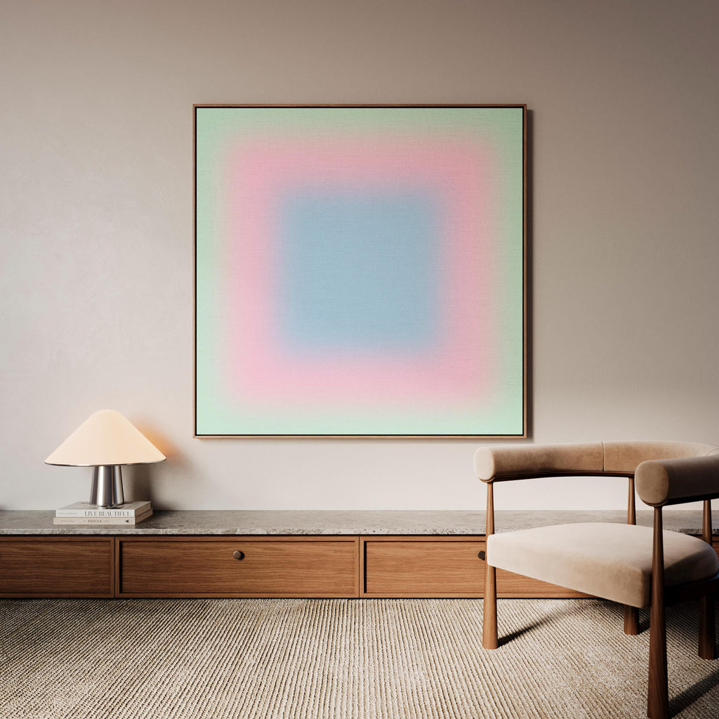 Pastel Wall Art, Mint Green Pink Blue Gradient Print, Minimalist Canvas Print, Square Abstract Wall Art