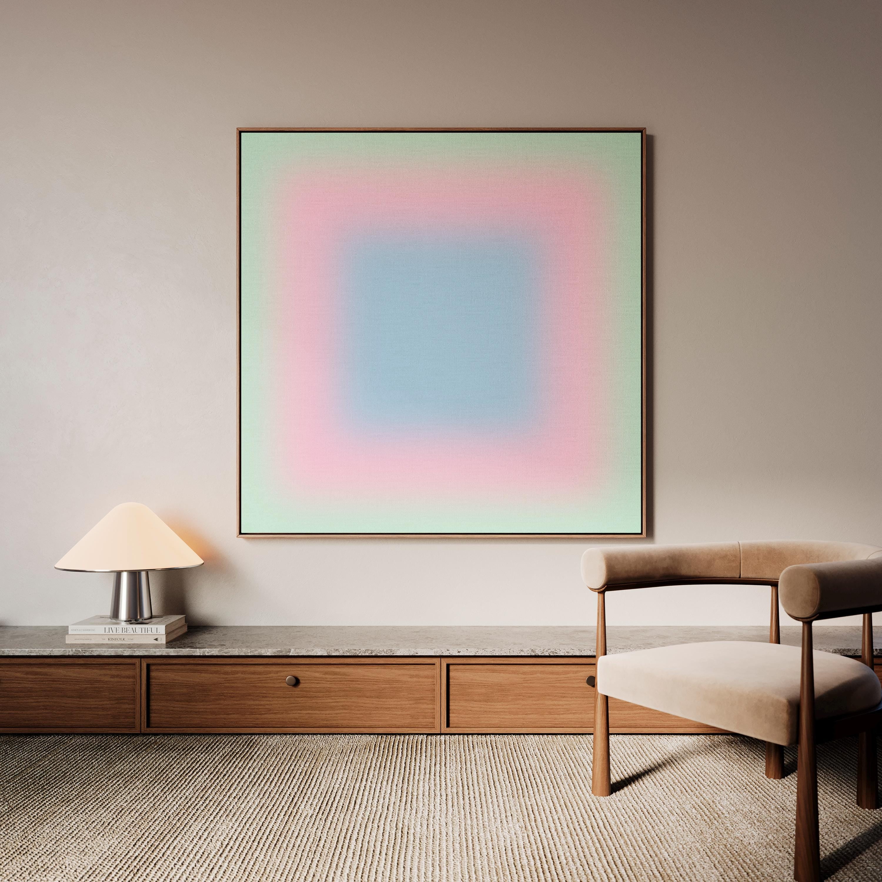 Pastel Wall Art, Mint Green Pink Blue Gradient Print, Minimalist Canvas Print, Square Abstract Wall Art