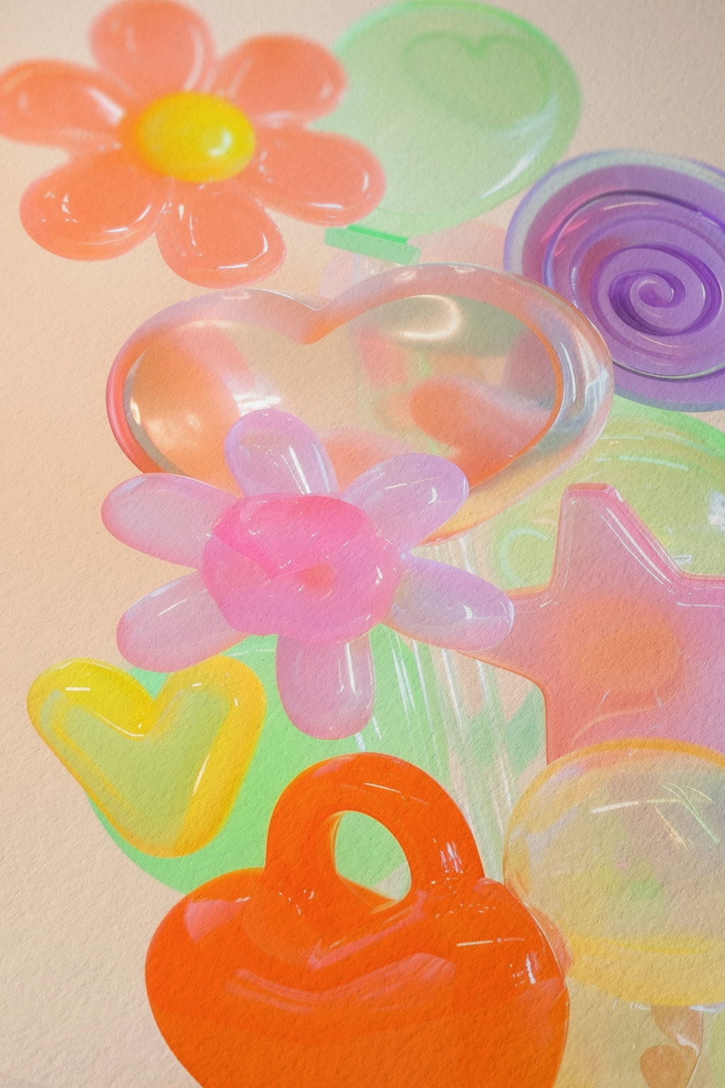 Neon Glass Shapes Modern Art Print - And A Little More