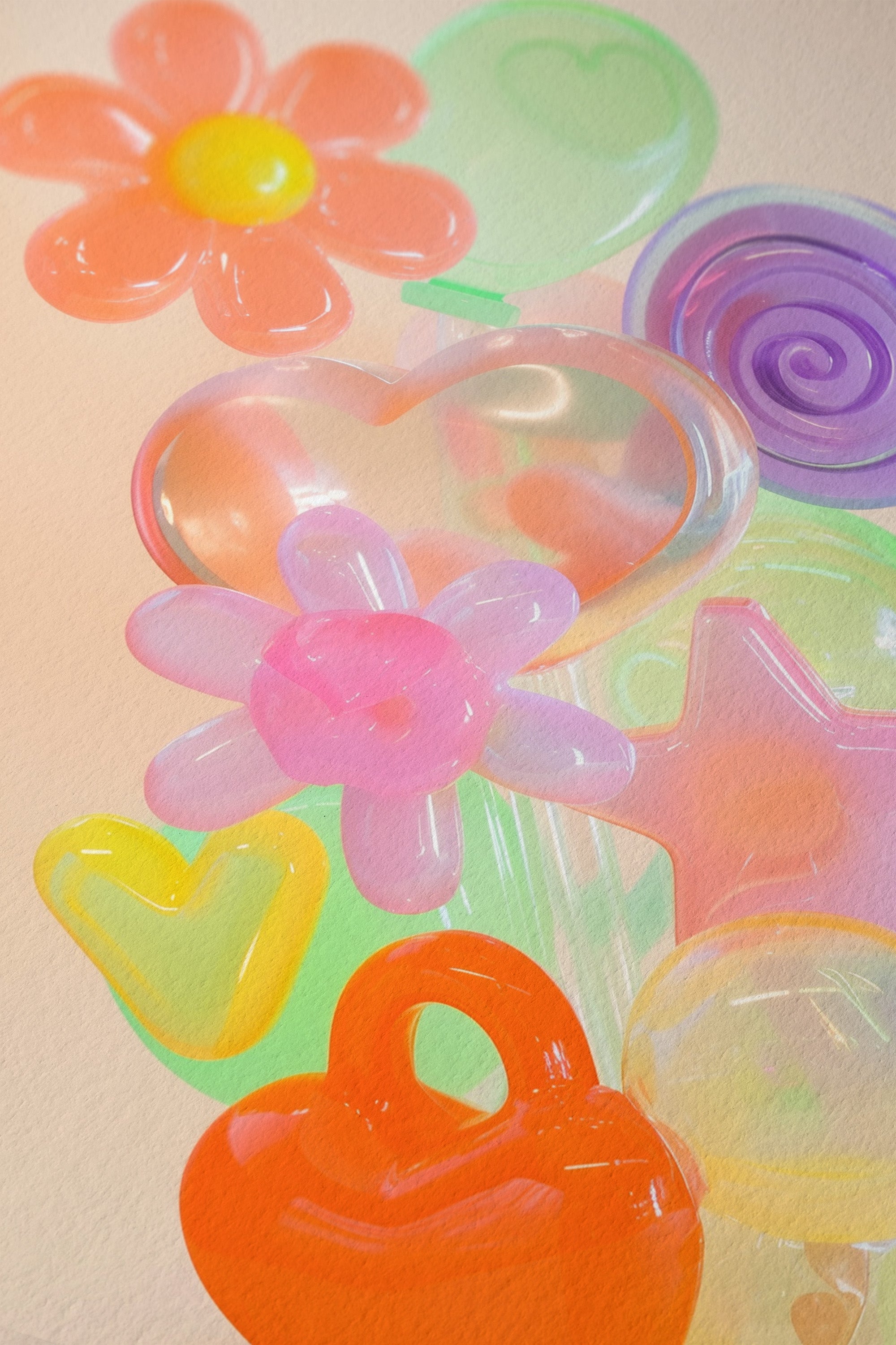 Neon Glass Shapes Modern Art Print - And A Little More