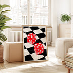 Funky Dice Wall Art, Retro Checkerboard Print, Red Pop Art Poster, Digital Download