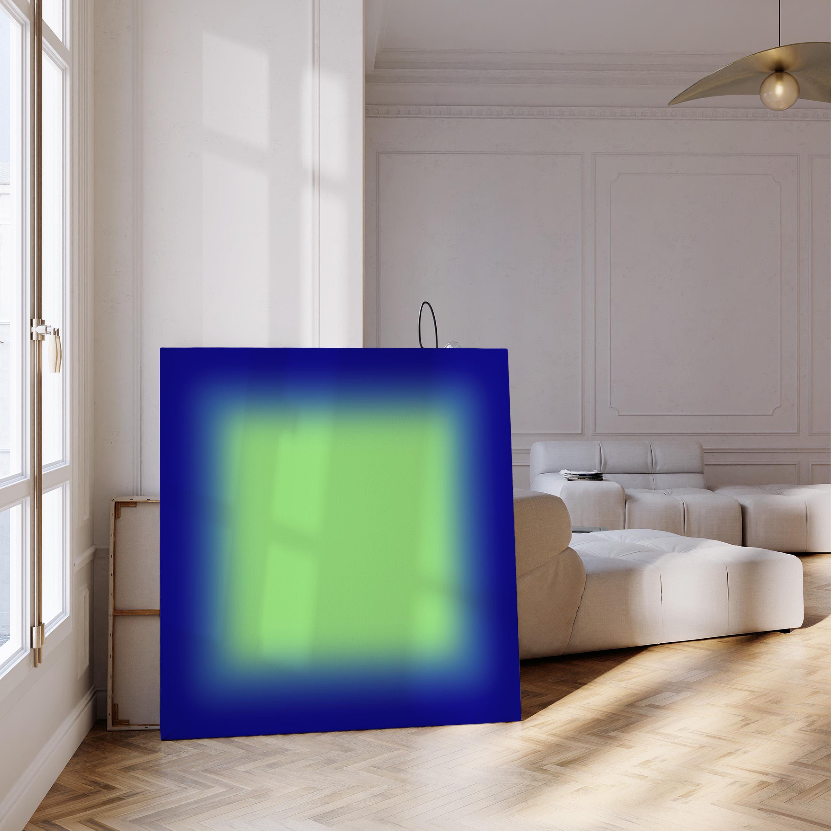 Blue Green Abstract Art Print, Cobalt Lime Gradient, Modern Square Wall Decor