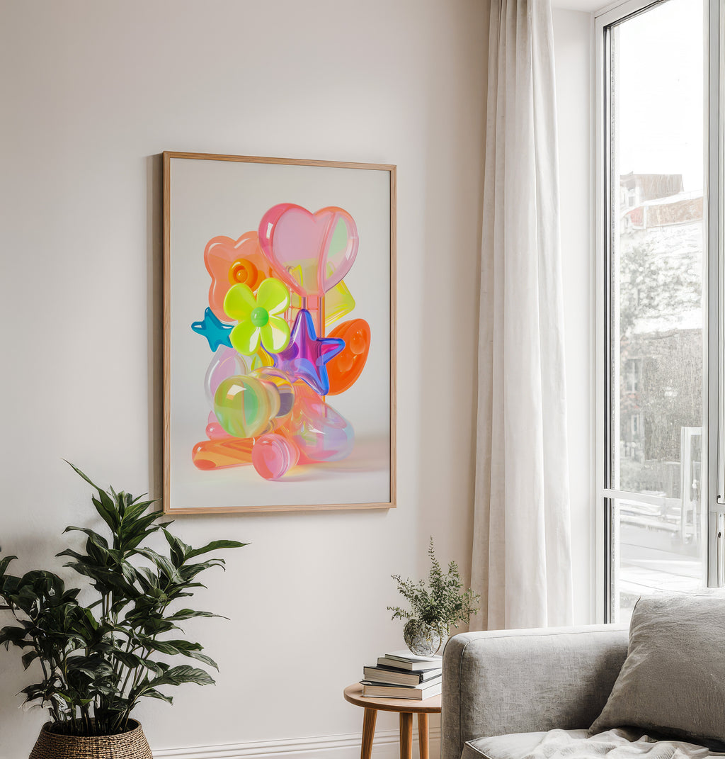 Glossy Neon Flower and Star Modern Art Print - And A Little More
