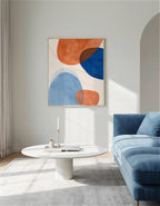 Orange Blue Abstract Art Print, Mid Century Modern Geometric Wall Decor