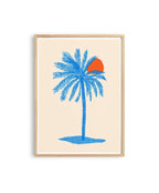 Blue Palm Tree Wall Art Print, Coastal Wall Decor, Tropical Minimalist Art, Beach House Printable, Mediterranean Wall Art