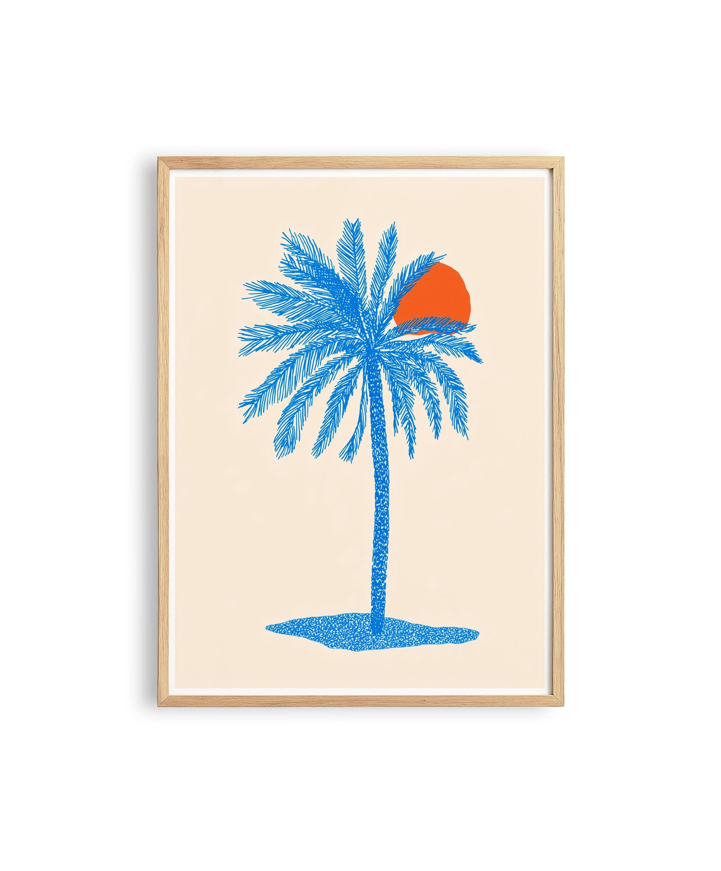 Blue Palm Tree Wall Art Print, Coastal Wall Decor, Tropical Minimalist Art, Beach House Printable, Mediterranean Wall Art