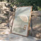 Beach Umbrella Art Print, Calm Ocean Poster, Neutral Seaside Wall Decor