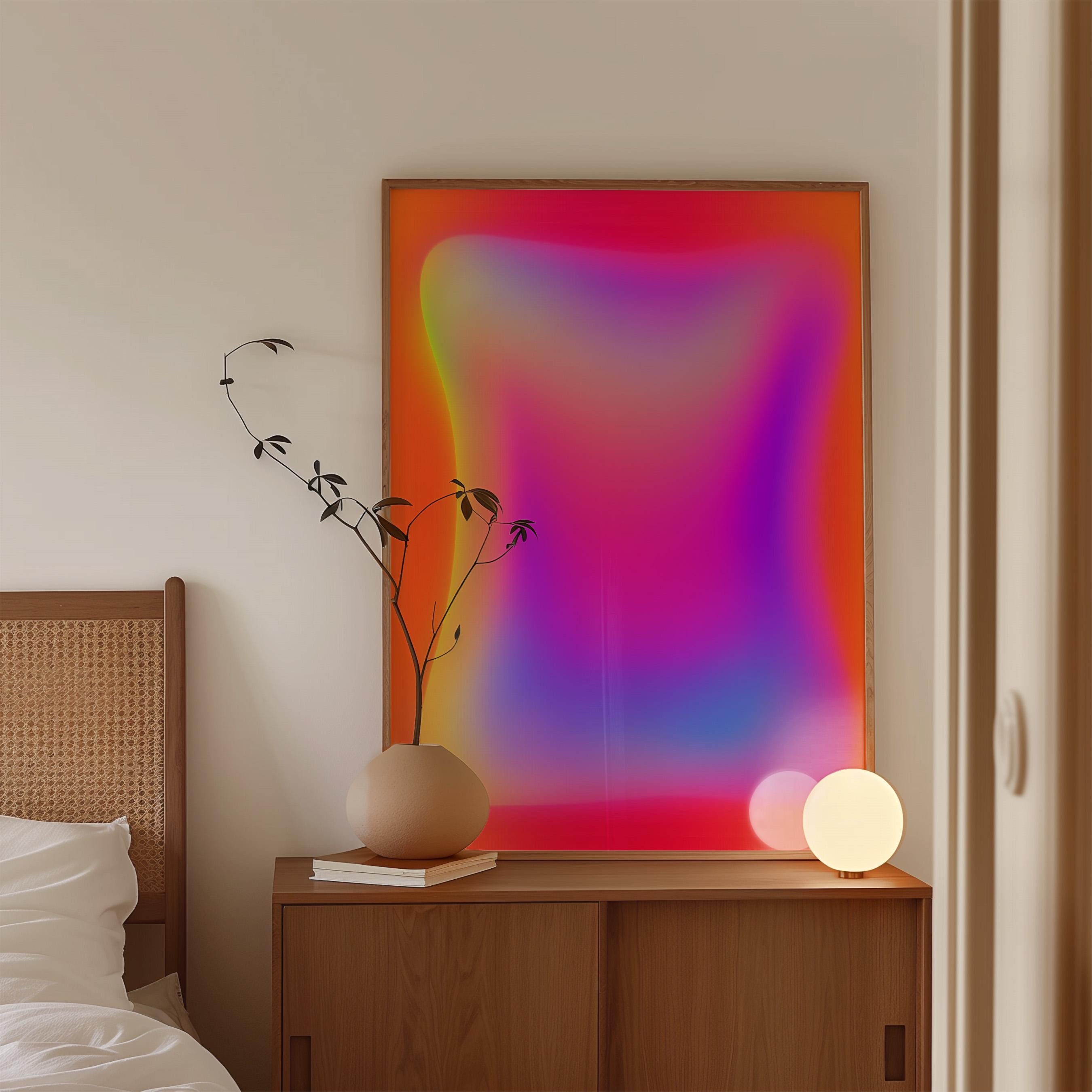 Pink Orange Aura Print, Neon Gradient Wall Art, Lilac Glow Abstract Decor