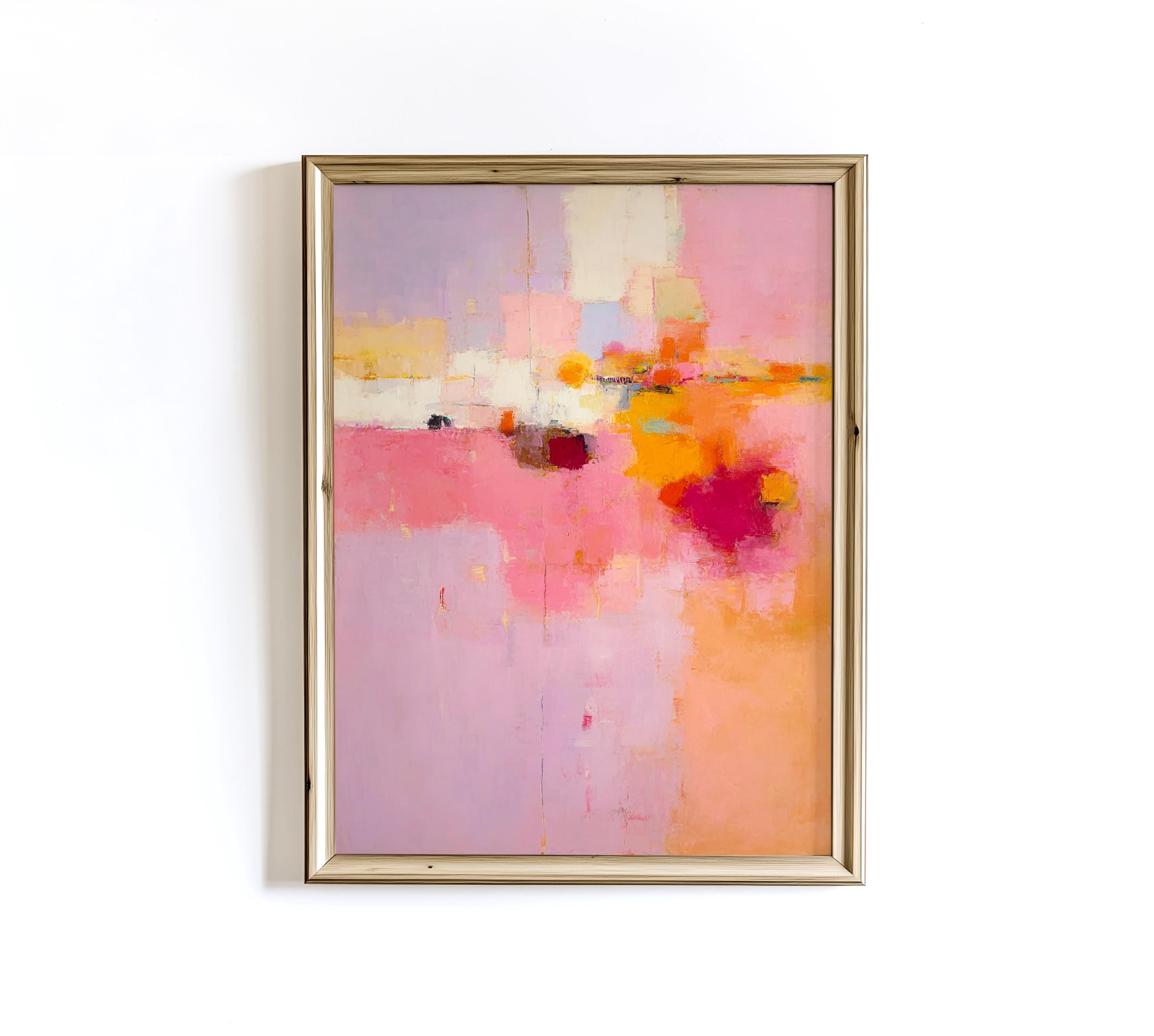 Pink Peach Abstract Landscape Art Print, Modern Pastel Wall Decor Print