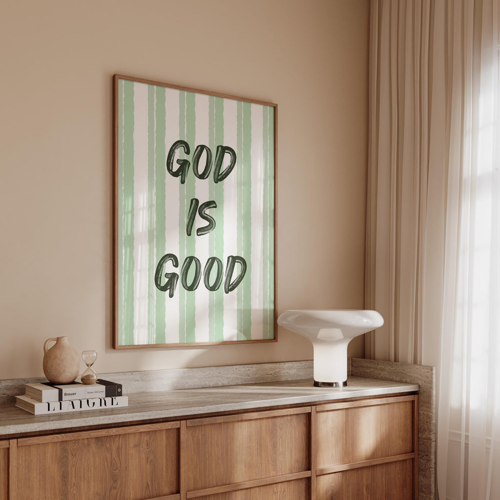 God Is Good Print, Christian Wall Art, Sage Green Faith Poster