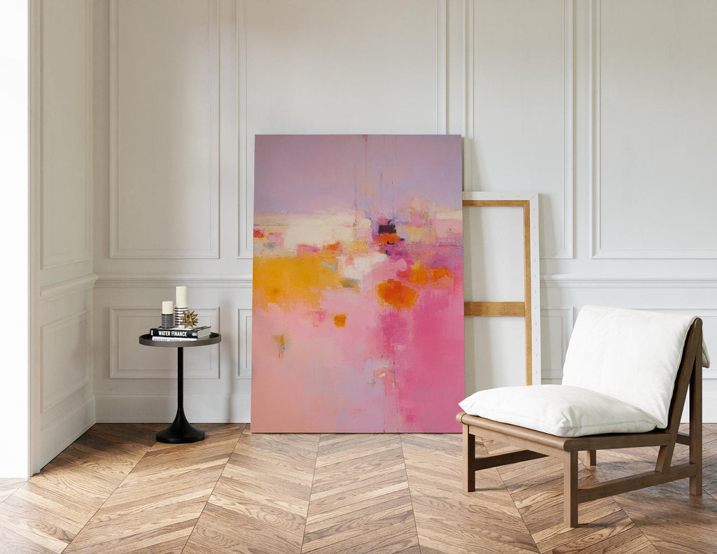 Pink Sunrise Abstract Canvas Painting, Modern Warmth Decor