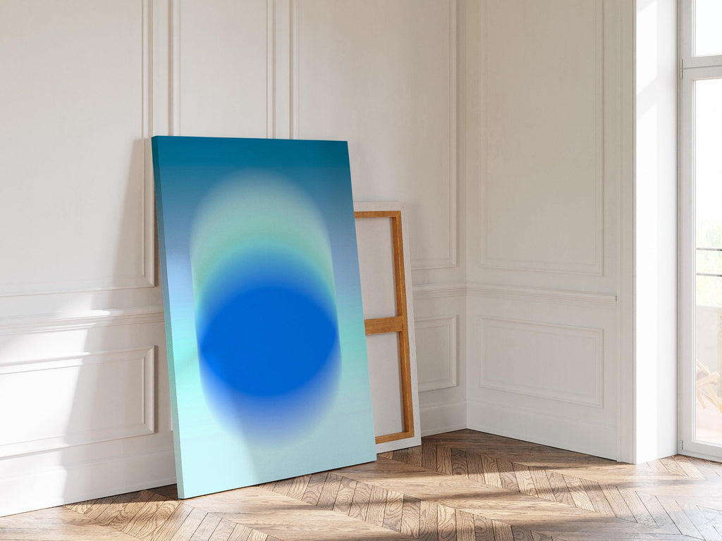 Blue Gradient Art Print, Aqua Aura Poster, Modern Wall Decor