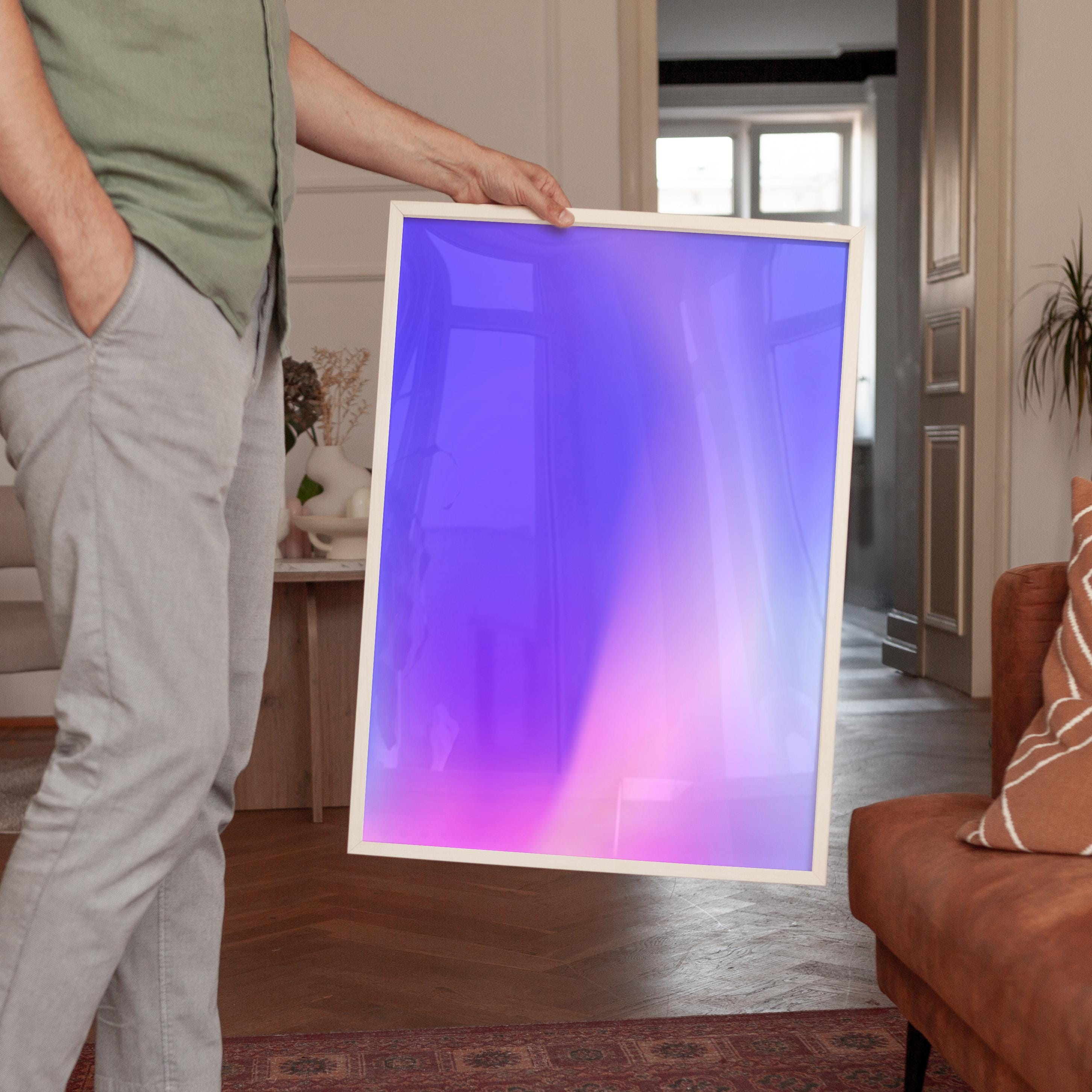 Neon Purple Gradient Printable Wall Art, Abstract Modern Poster, Pink Lavender Minimal Decor