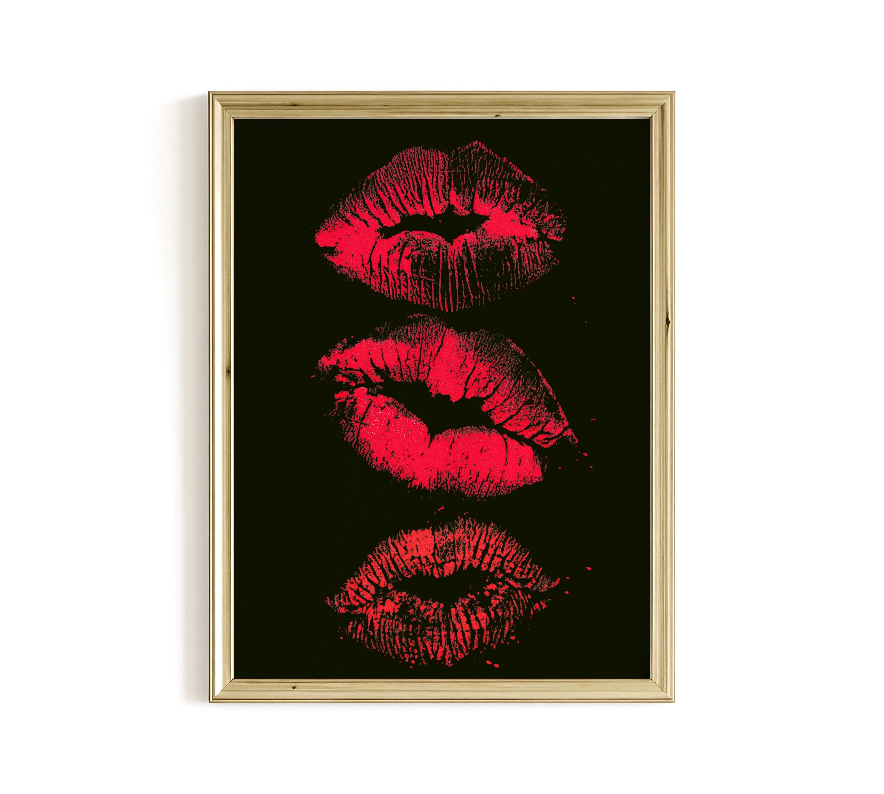 Gothic Wall Art Print, Red Lips Poster, Dark Feminine Black and Red Decor