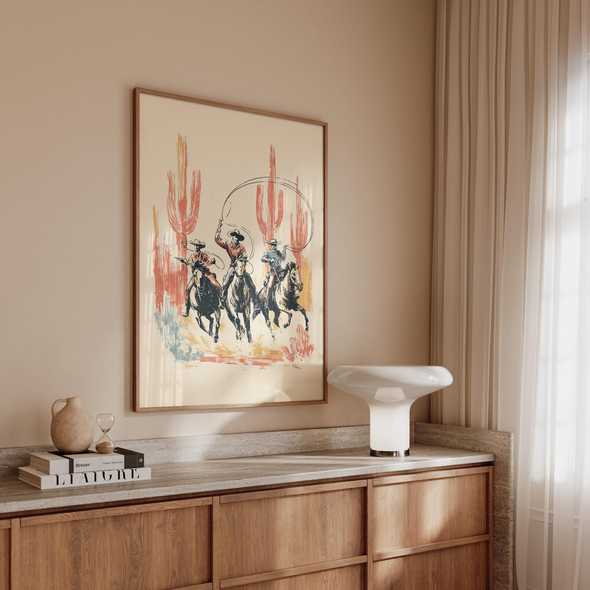 Cowboy Wall Art Print, Western Horse Rodeo Poster, Vintage Desert Decor