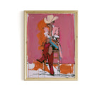 Western Cowgirl Art Print, Pink Cowgirl Wall Decor, Modern Rodeo Painting
