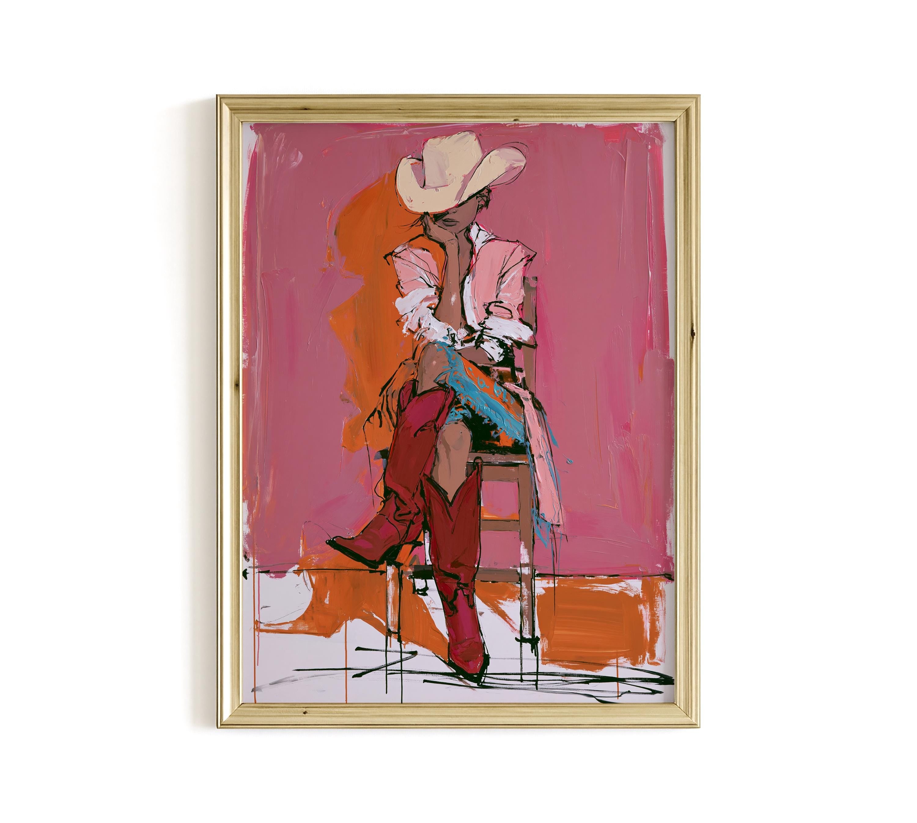 Western Cowgirl Art Print, Pink Cowgirl Wall Decor, Modern Rodeo Painting