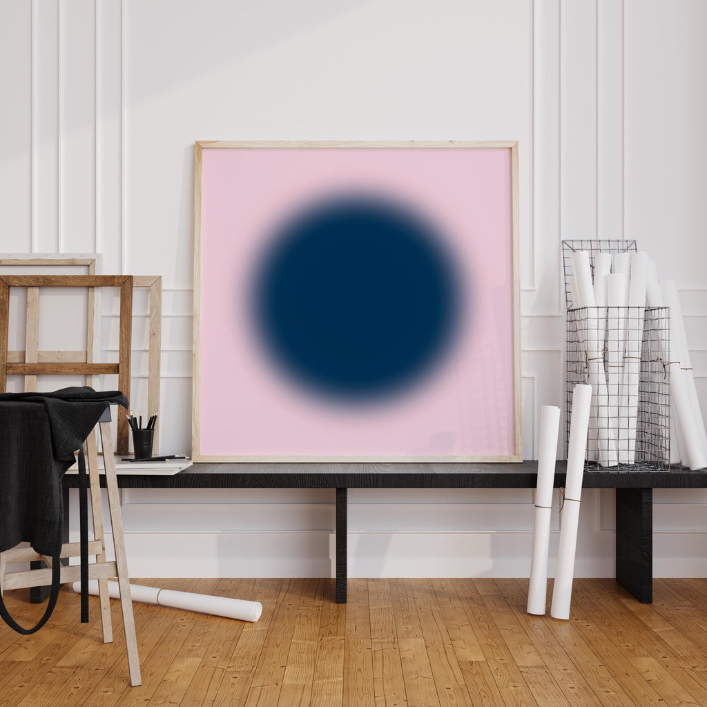 Pink Navy Abstract Circle Gradient Art Print, Modern Minimal Wall Decor