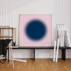 Pink Navy Abstract Circle Gradient Art Print, Modern Minimal Wall Decor