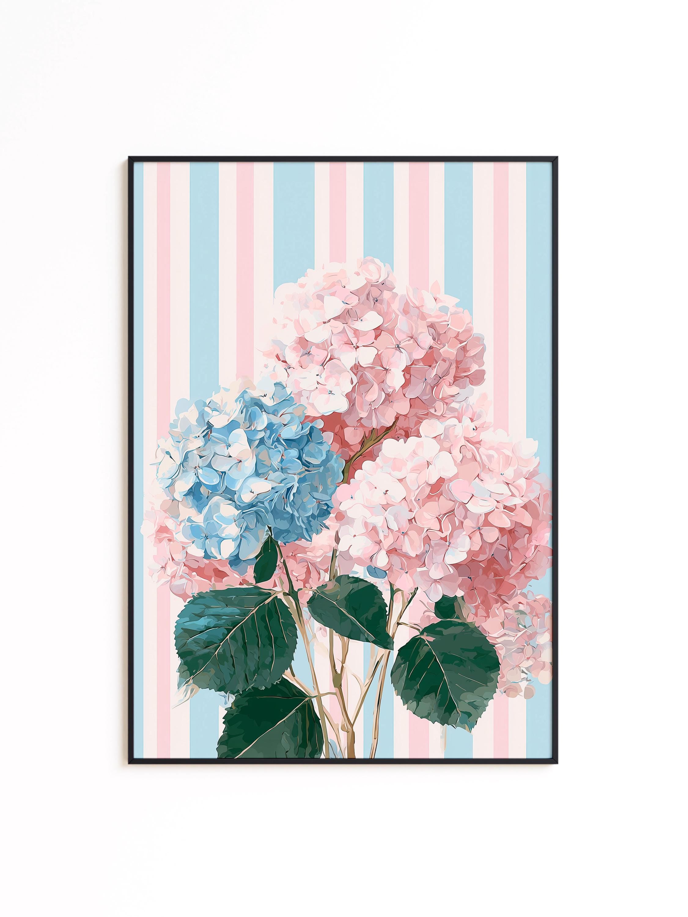 Hydrangea Wall Art Digital Download, Blue and Pink Floral Printable Home Decor