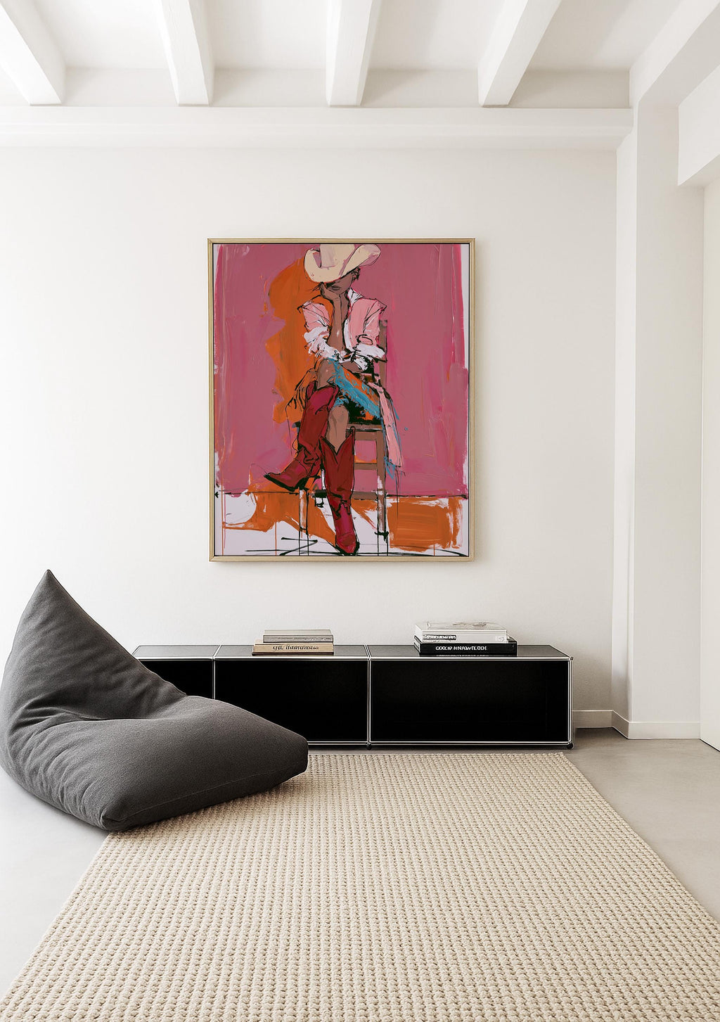 Western Cowgirl Art Print, Pink Cowgirl Wall Decor, Modern Rodeo Painting