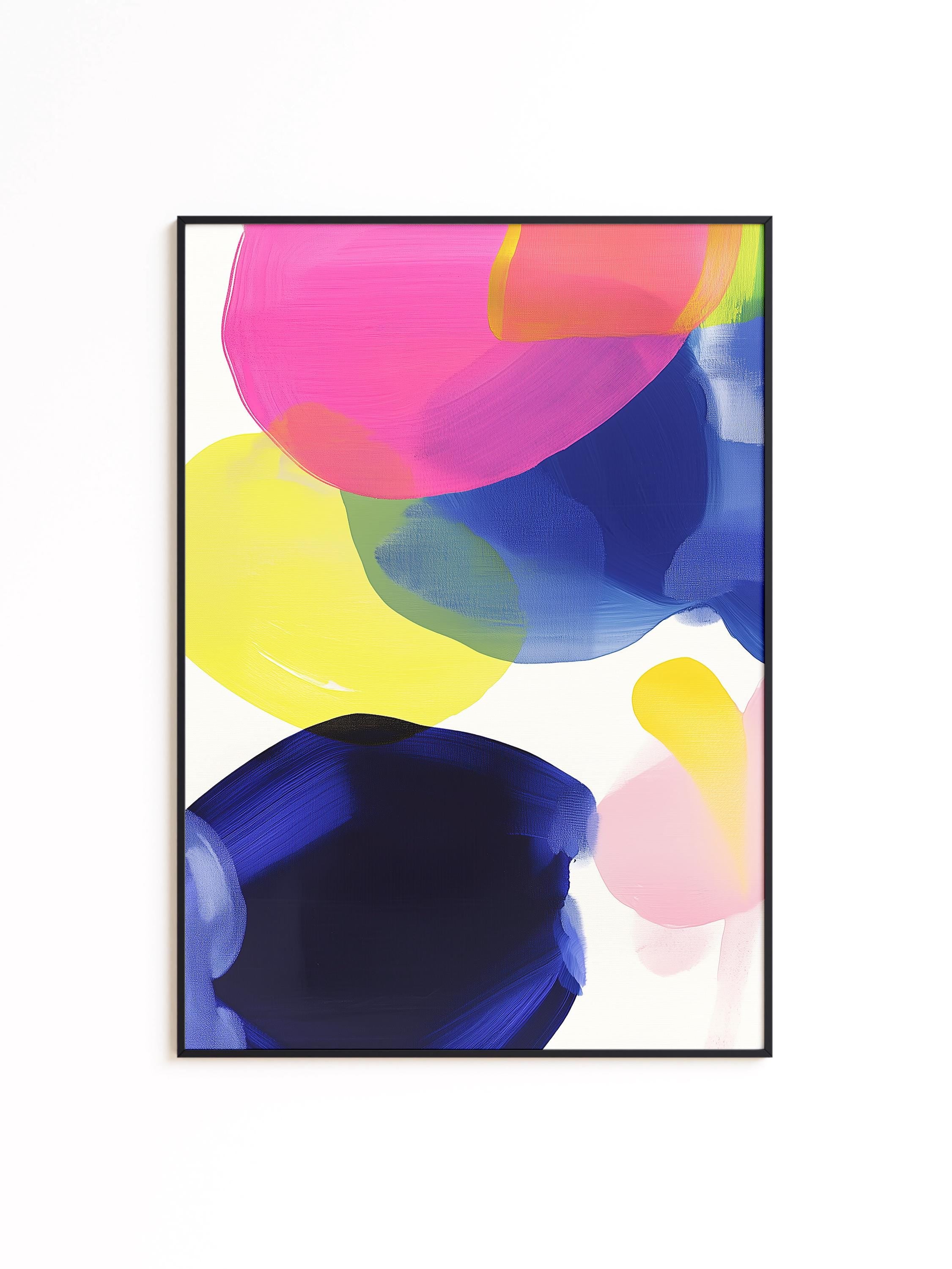 Colorful Abstract Wall Art, Pink Yellow Blue Brushstroke Print, Modern Bold Decor