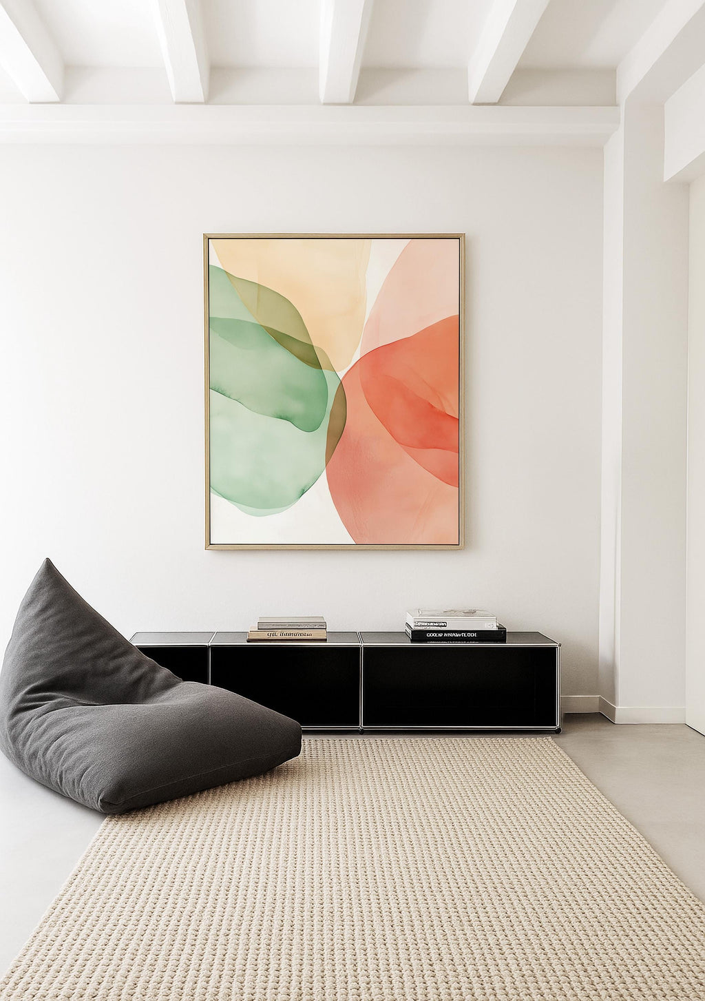 Sage Green Peach Abstract Wall Art, Soft Pastel Shape Print, Minimal Modern Decor