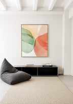 Sage Green Peach Abstract Wall Art, Soft Pastel Shape Print, Minimal Modern Decor