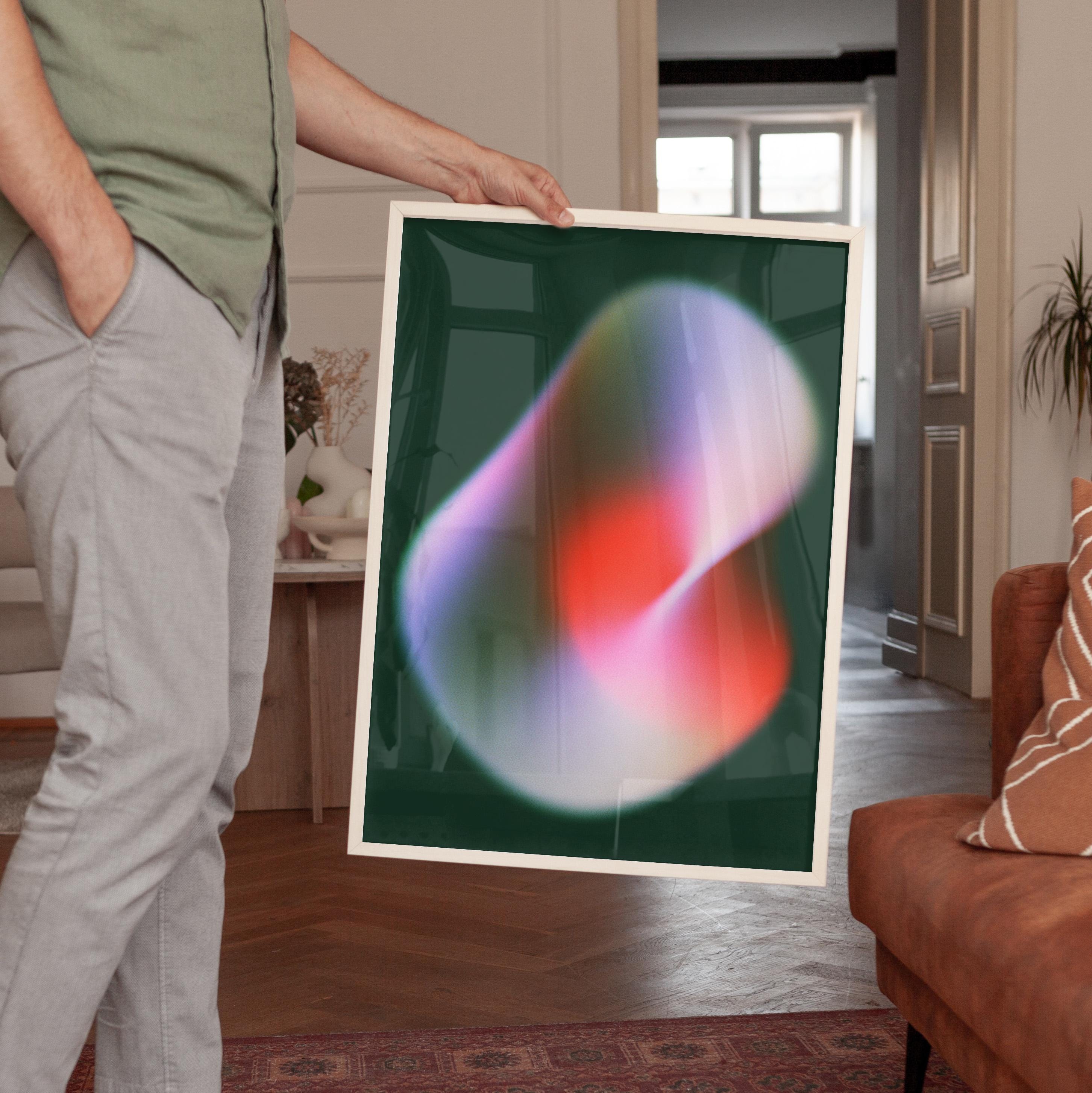 Abstract Blob Art Print, Modern Gradient Poster, Red Green Contemporary Wall Decor