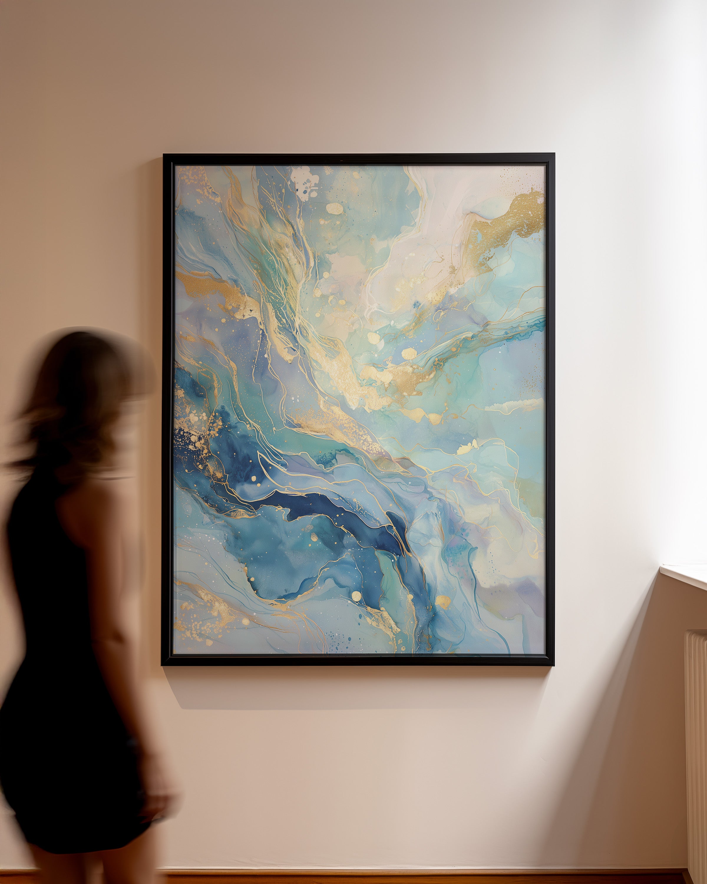 Elegant Blue & Gold Abstract - Framed Canvas - And A Little More