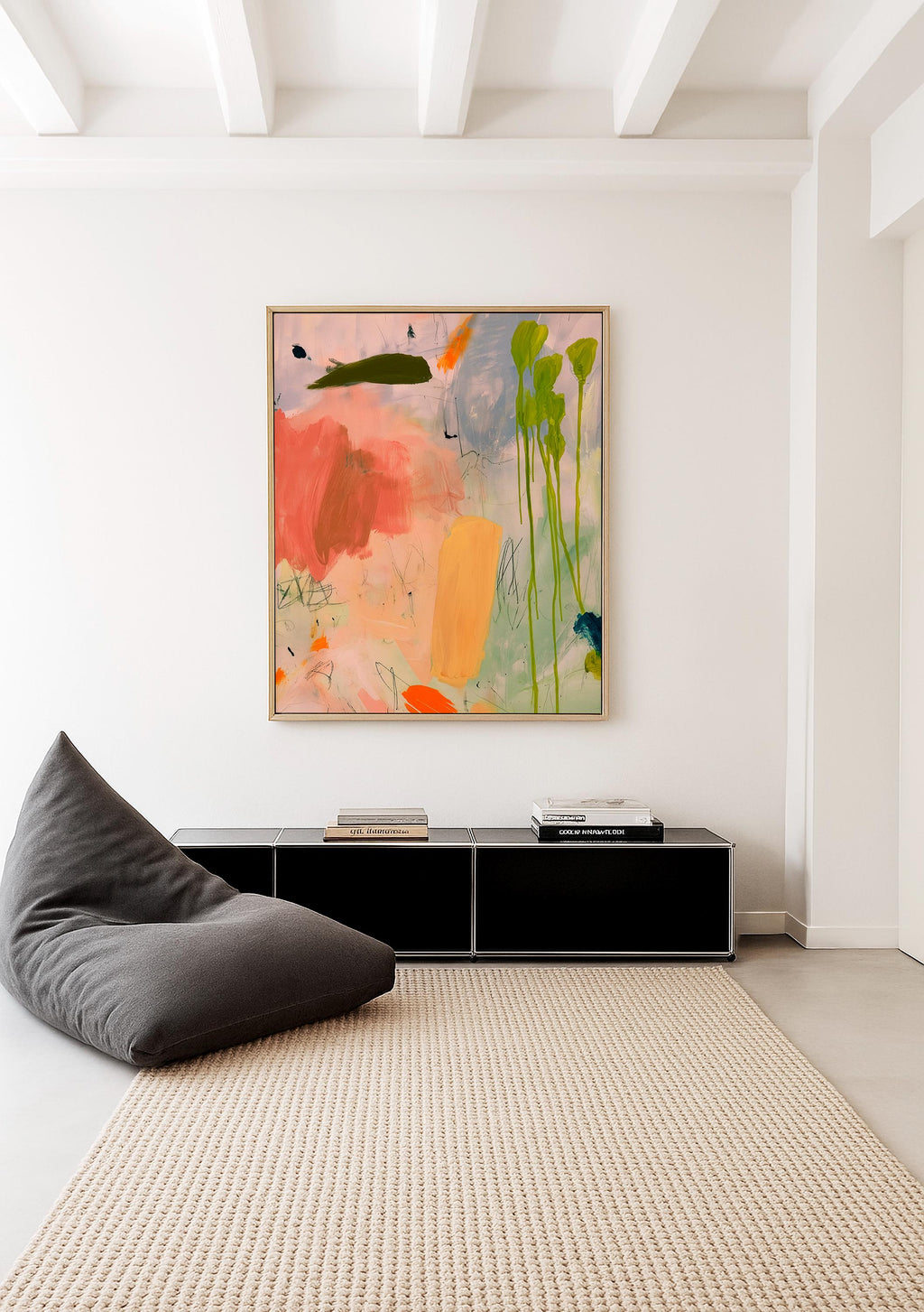 Pastel Abstract Art Print, Coral Green Painterly Poster, Soft Modern Wall Decor