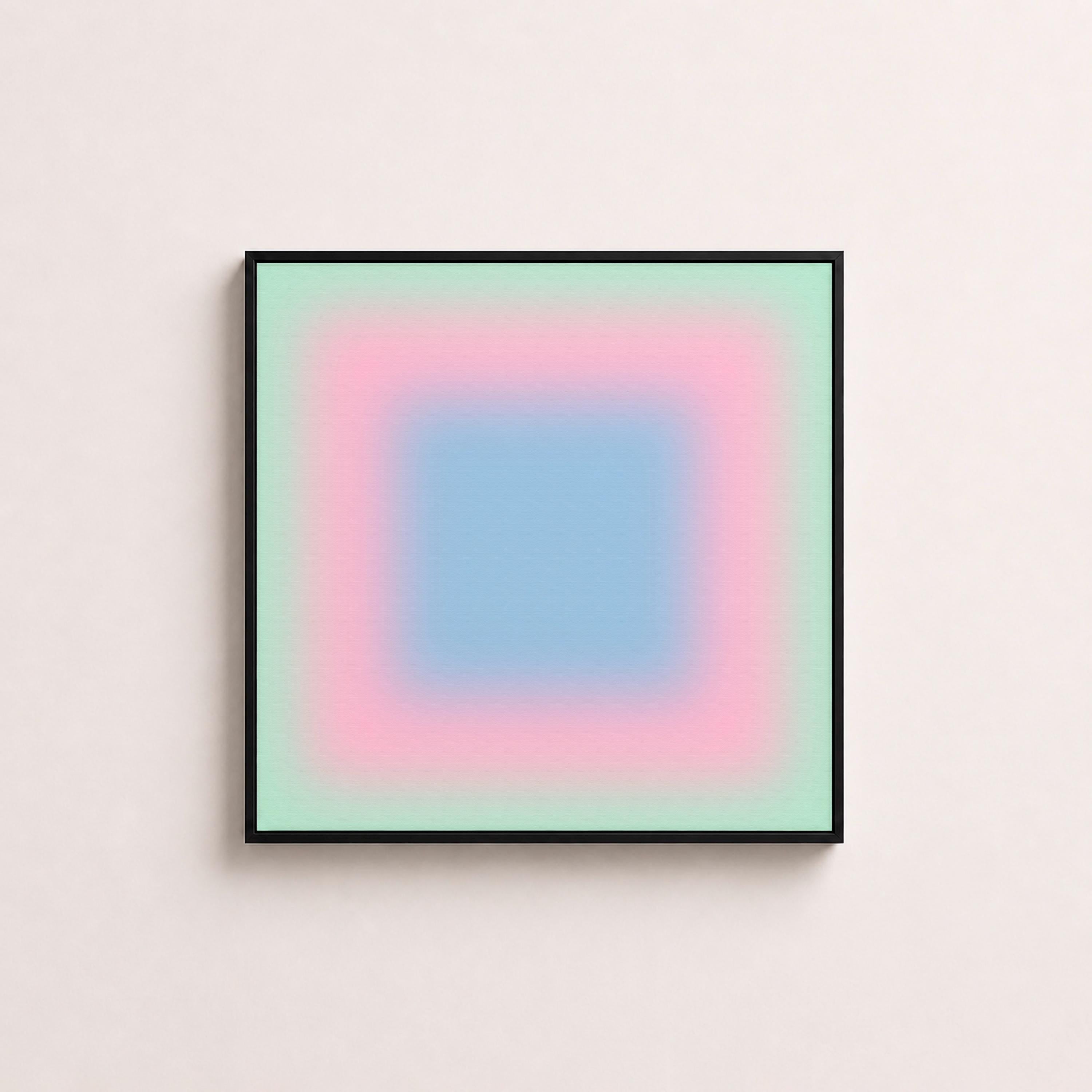 Pastel Wall Art, Mint Green Pink Blue Gradient Print, Minimalist Canvas Print, Square Abstract Wall Art