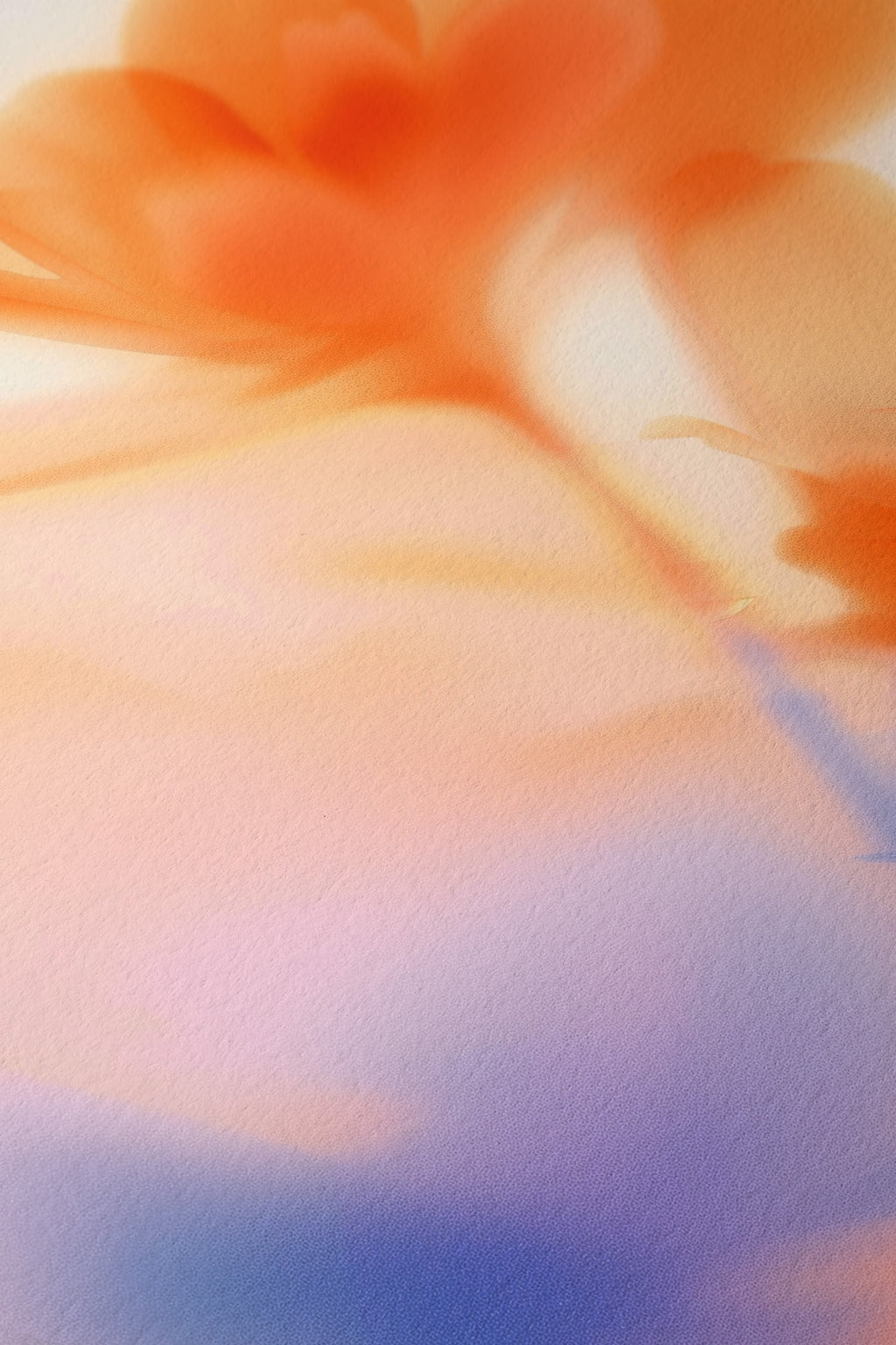Abstract orange floral with violet shadows and soft sunset gradient