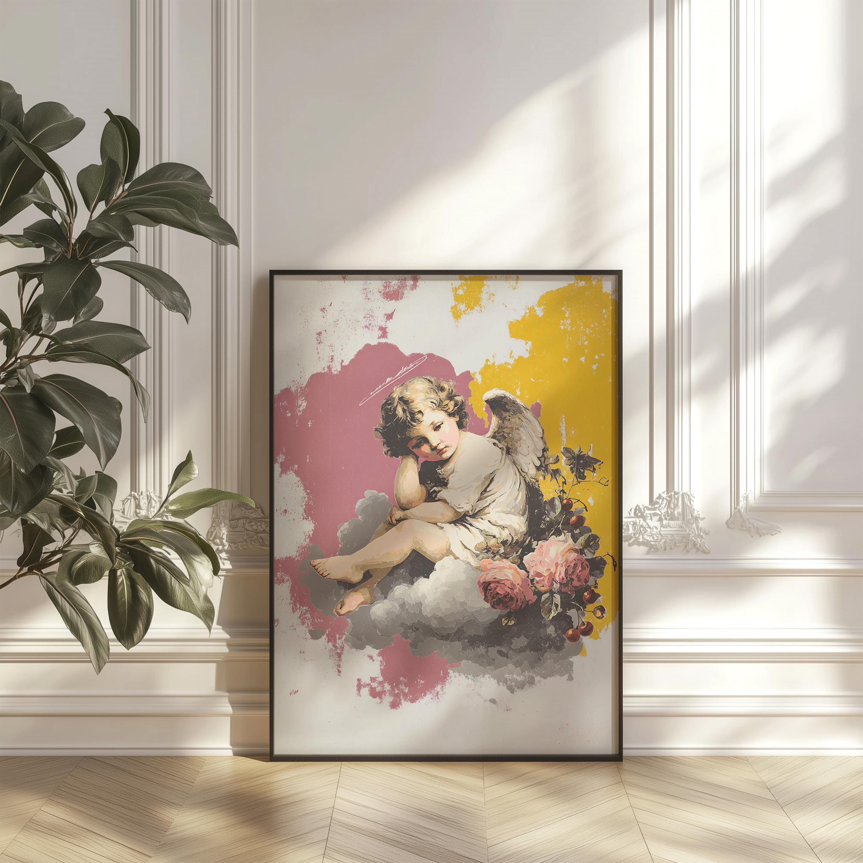 Faith Angel Wall Art Print, Vintage Cherub Printable, Christian Wall Decor, Heavenly Aesthetic