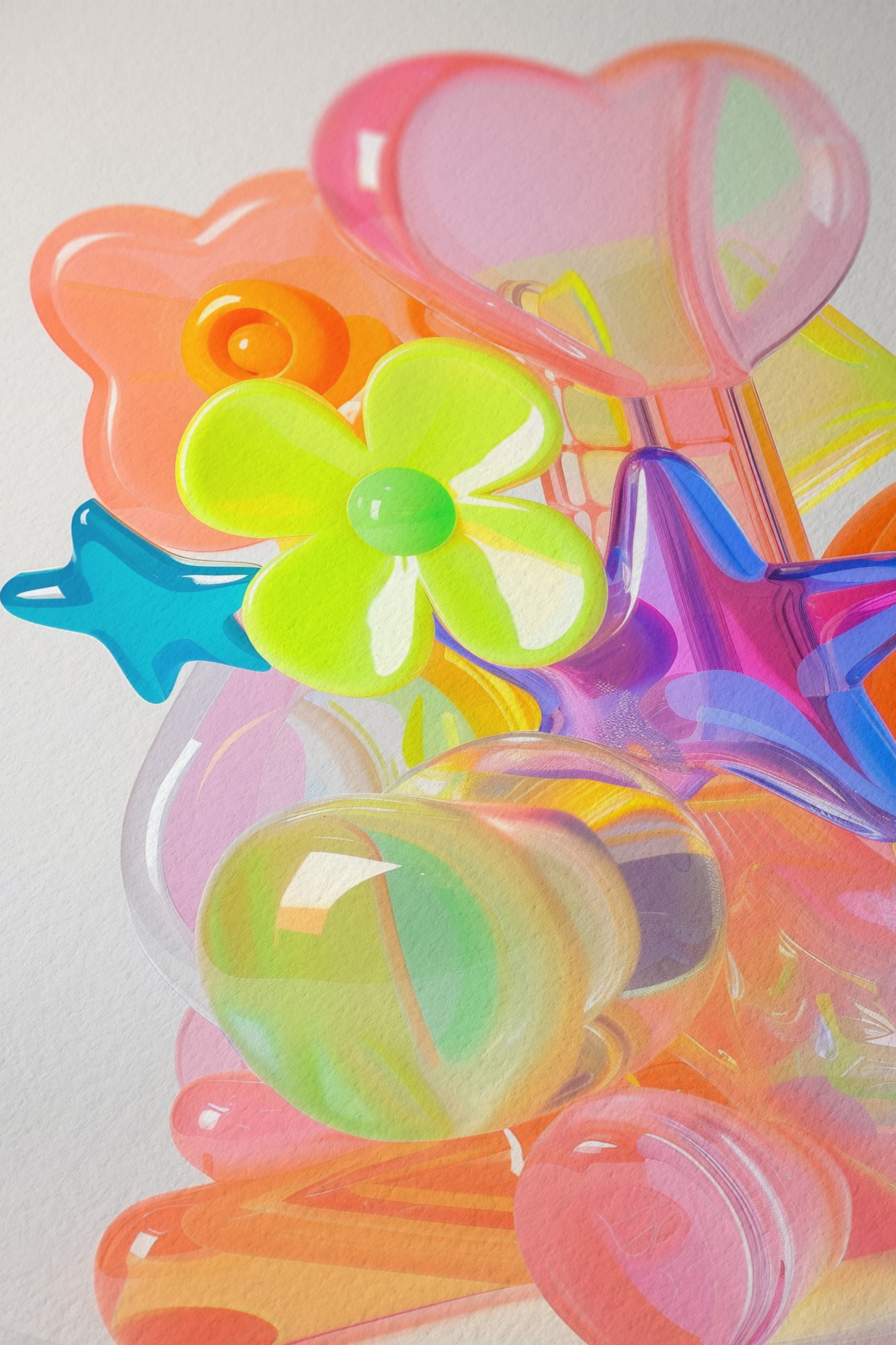 Glossy Neon Flower and Star Modern Art Print - And A Little More