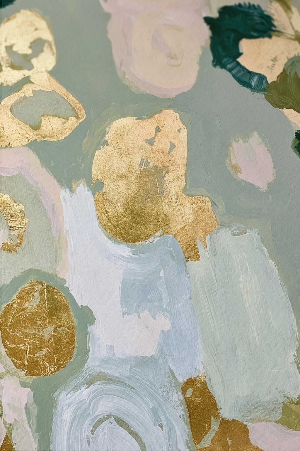 Sage Green Floral Art Print, Gold Abstract Botanical Painting, Soft Wall Decor