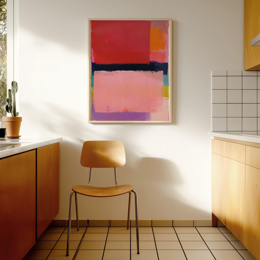 Abstract Color Block Painting Print, Pink Red Textured Brush Stroke Art, Modern Wall Decor