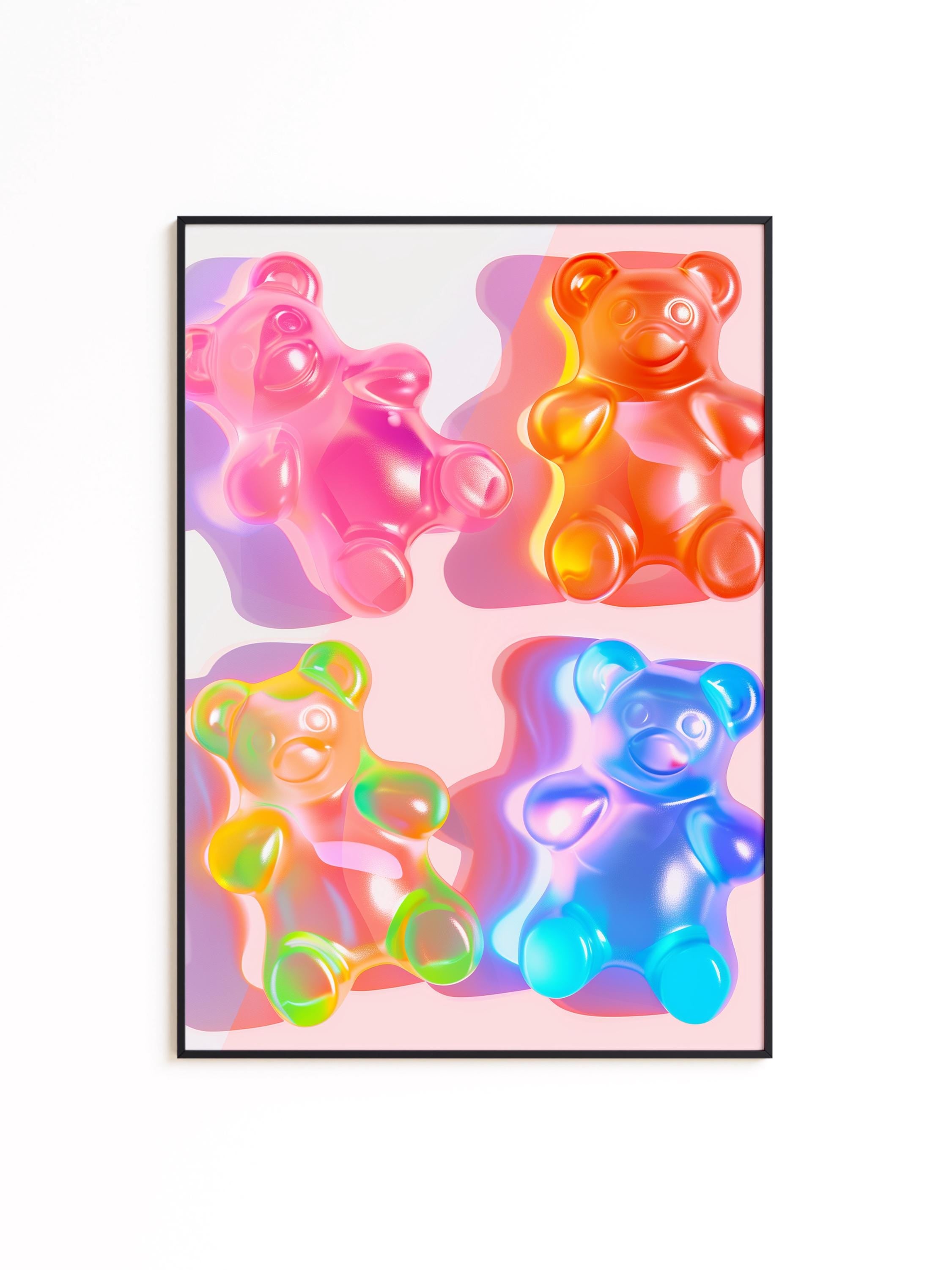 Gummy Bear Wall Art, Neon Pop Art Print, Modern Candy Decor
