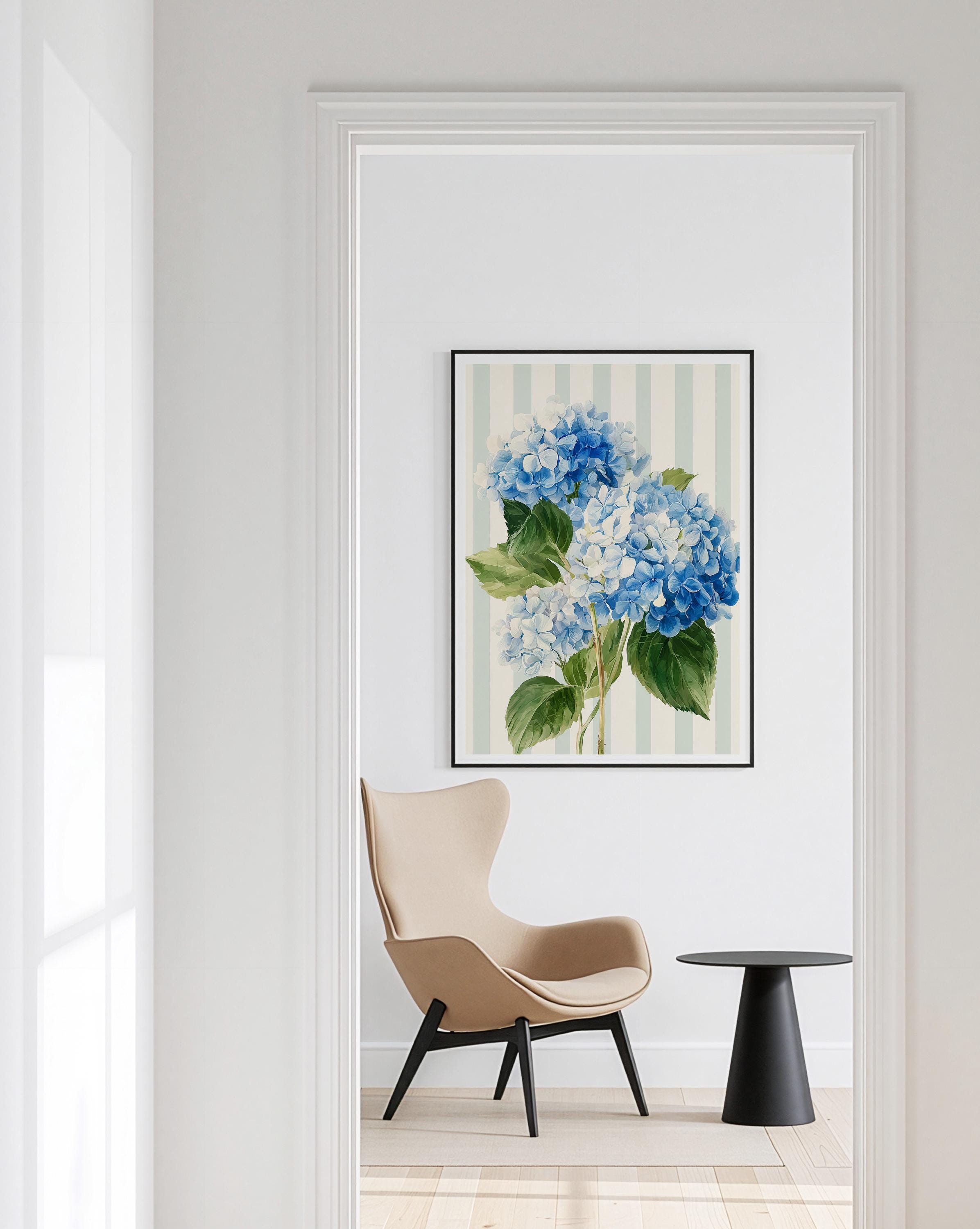 Hydrangea Printable Wall Art, Blue Floral Digital Download for Home Decor