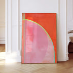 Mid Century Abstract Print, Coral Pink Geometric Line Art, Modern Wall Decor