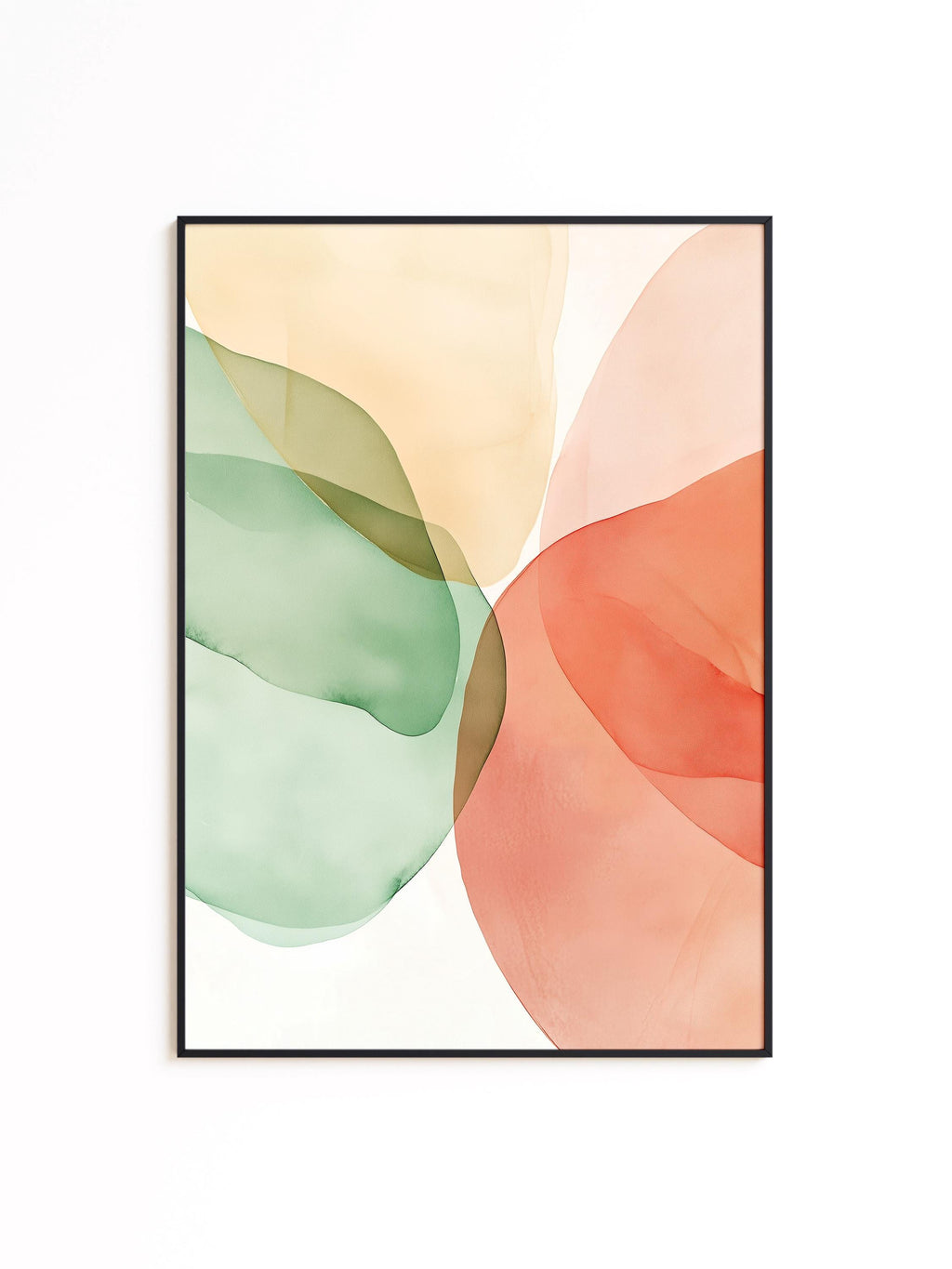 Sage Green Peach Abstract Wall Art, Soft Pastel Shape Print, Minimal Modern Decor