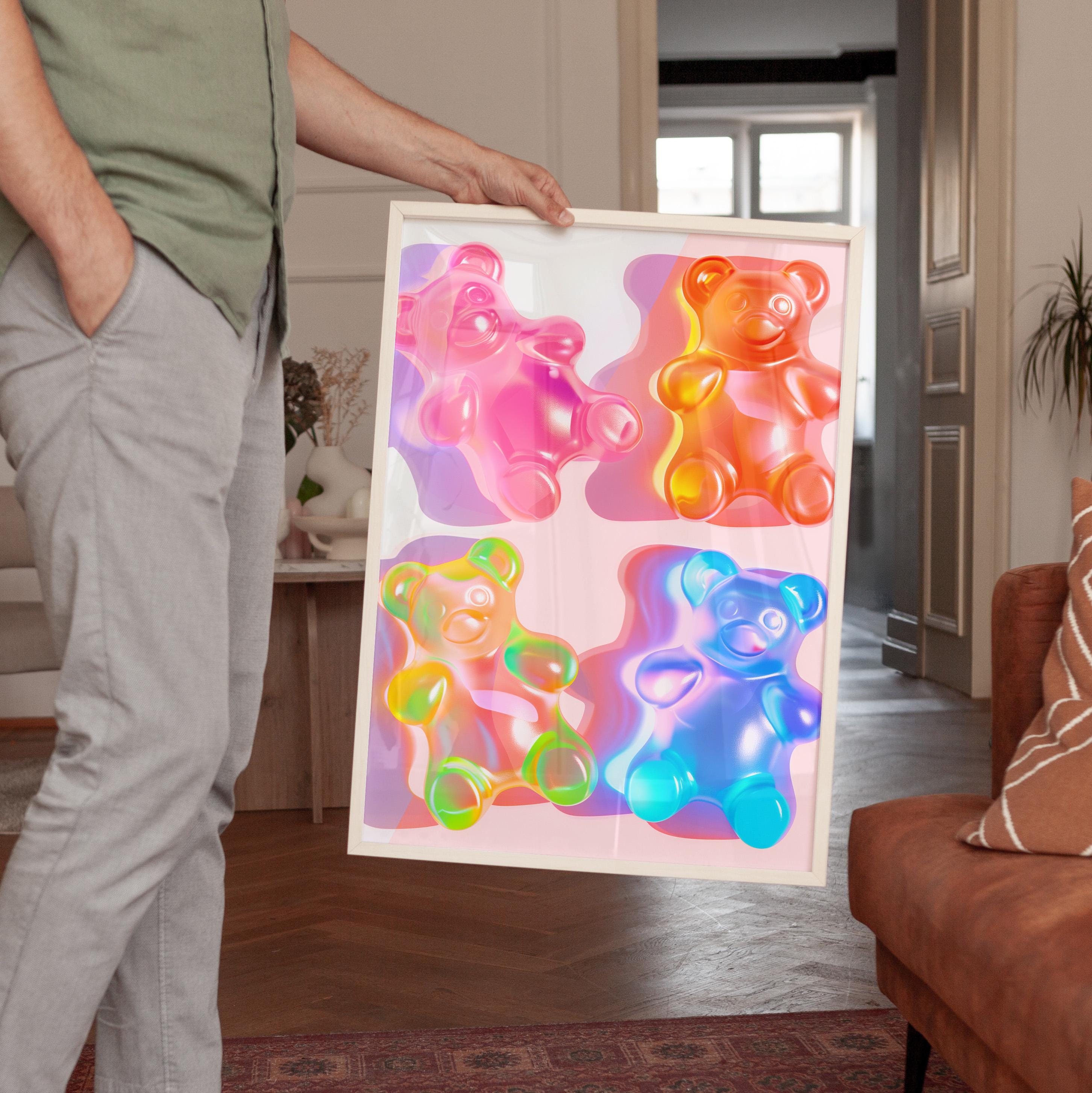 Gummy Bear Wall Art, Neon Pop Art Print, Modern Candy Decor