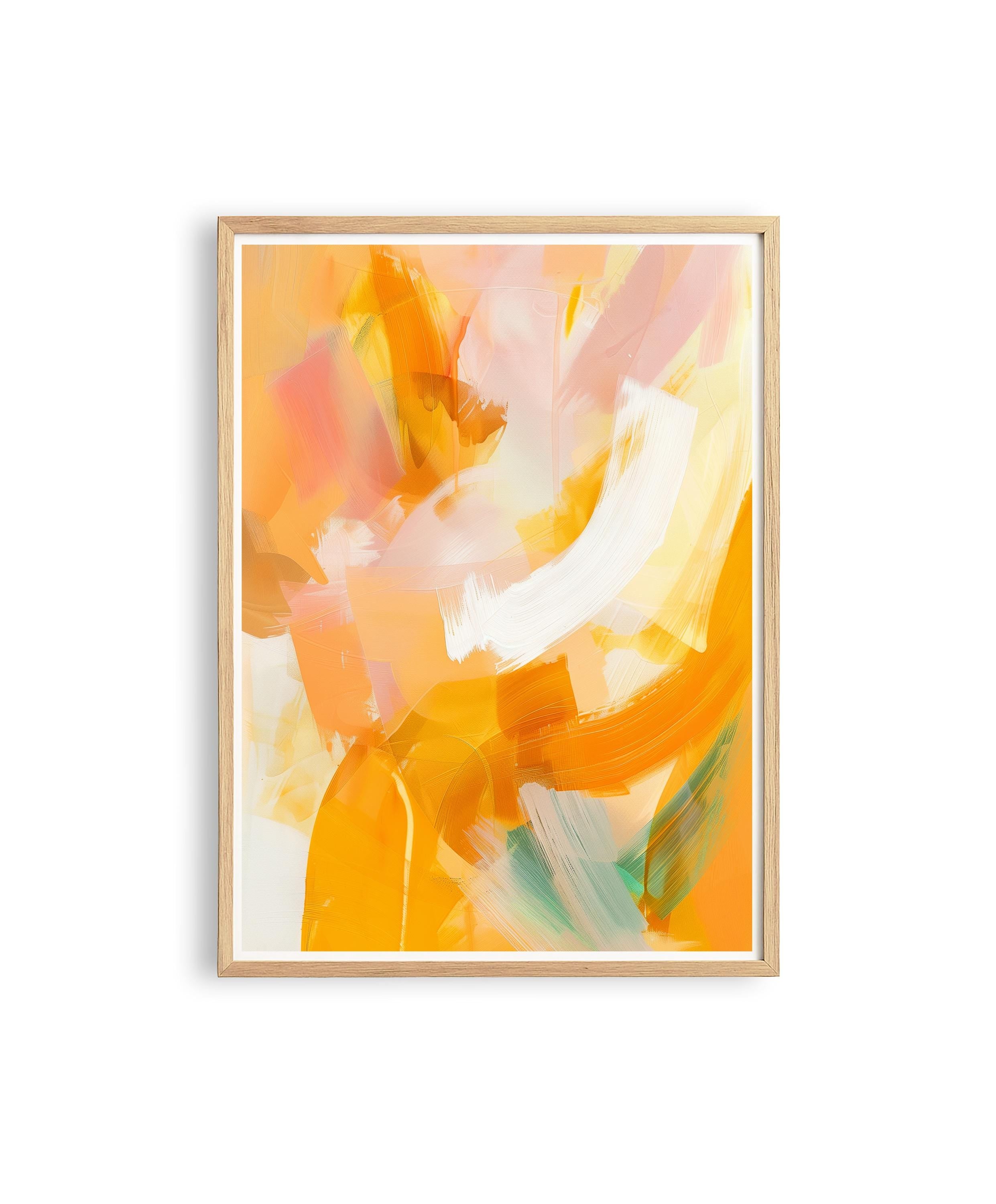 Yellow Orange Abstract Wall Art, Warm Brushstroke Print, Modern Painterly Decor