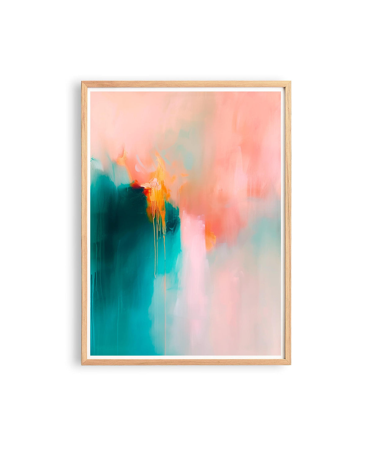 Teal Abstract Art Print, Coral Pink Painting, Modern Colorful Wall Decor