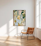 Sage Green Floral Art Print, Gold Abstract Botanical Painting, Soft Wall Decor