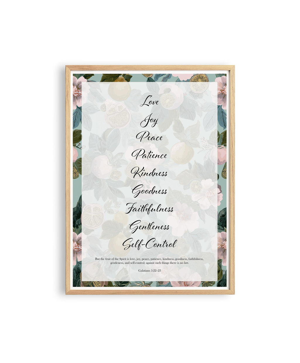 Fruit of the Spirit Wall Art Print, Floral Christian Decor, Galatians Poster